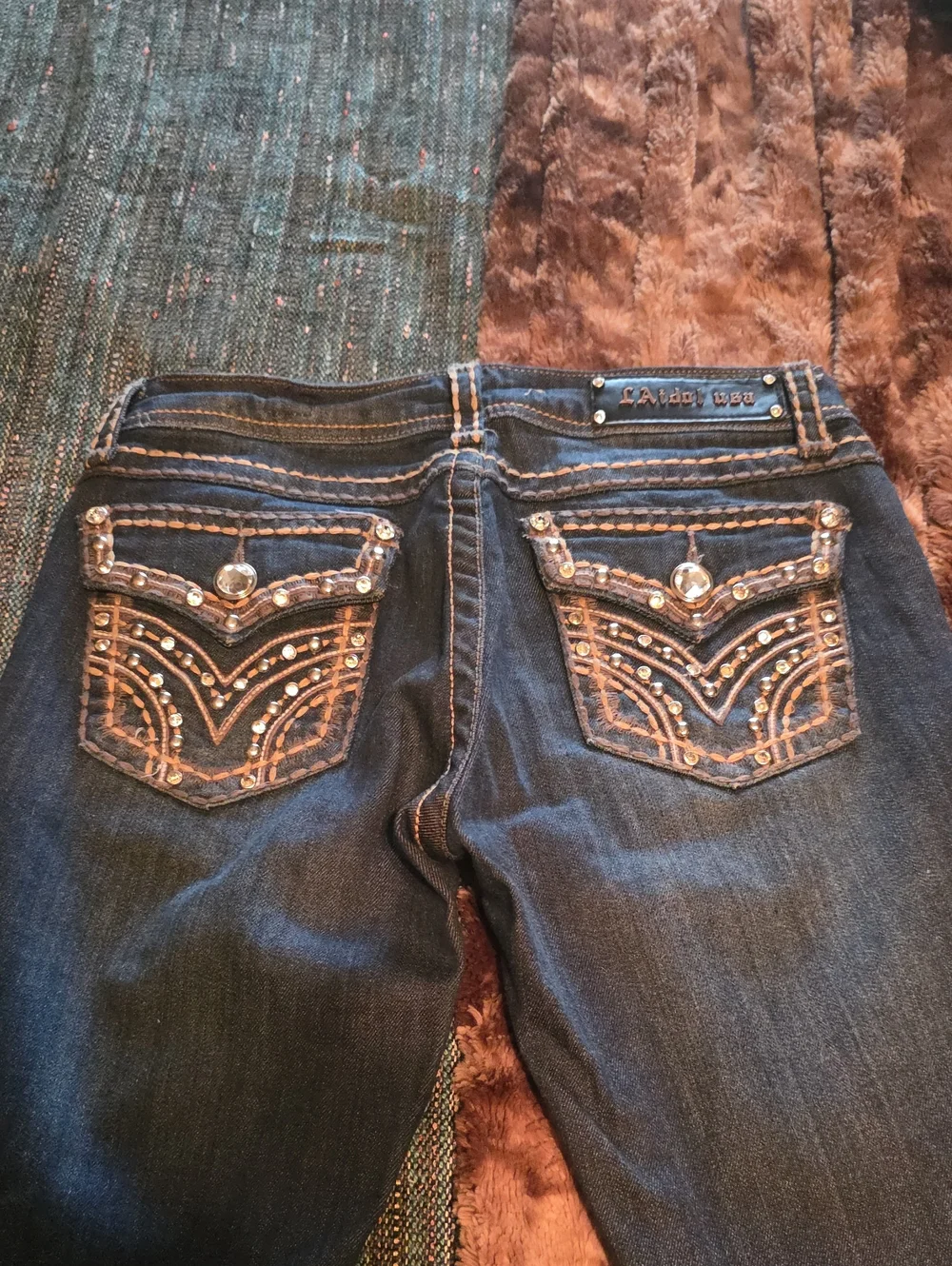 L.A. idol Dark Blue Rhinestone Embellished Boot Cut Jeans